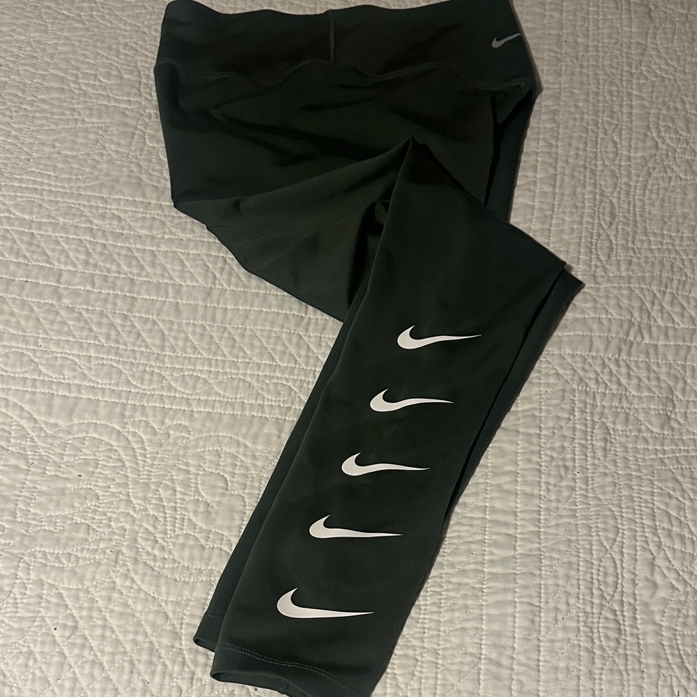 Nike Dark Green Leggings with White Swoosh